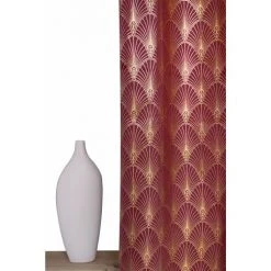 RIDEAUDISCOUNT Rideau Tamisant 135 X 260 Cm à Oeillets Motif Imprimé Métallisé Coquilles Doré Matière Recyclée Rouge Foncé - Rouge -Rideau et tringle Soldes 2024 50012023 3