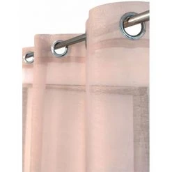 RIDEAUDISCOUNT Voilage 140 X 260 Cm à Oeillets Effet Lin Uni Rose - Rose