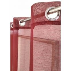 RIDEAUDISCOUNT Voilage 140 X 260 Cm à Oeillets Effet Lin Uni Rouge Foncé - Rouge