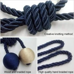 ALMI Lot De 2 Embrasses De Rideaux-Embrasse Rideau Tressage Rideaux Boucle Attaches Pour Rideaux-Boucles Pour Rideaux-Accessoires Pour Rideaux Et Stores- Beige + Marine -Rideau et tringle Soldes 2024 50909248 3