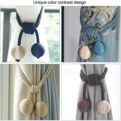 ALMI Lot De 2 Embrasses De Rideaux-Embrasse Rideau Tressage Rideaux Boucle Attaches Pour Rideaux-Boucles Pour Rideaux-Accessoires Pour Rideaux Et Stores- Beige + Marine -Rideau et tringle Soldes 2024 50909248 5