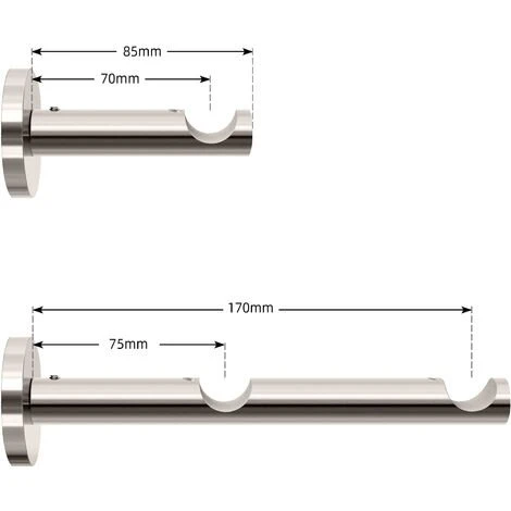 Tringle à Rideau ø 20mm Métal Inox 2 Tringle 100cm Moderne - Mondeer 2 Tringle à Rideau ø 20mm Métal Inox 2 Tringle 100cm Moderne - Mondeer – Image 2