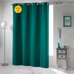 CDAFFAIRES Lot De 2 Rideaux Occultant A Oeillets 135 X 240 Cm Uni Emeraude - Emeraude