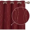 Deconovo Lot De 2 Rideaux Occultants à Motif Doré En Ligne Et Point, 117x138 Cm, Rouge - Rouge