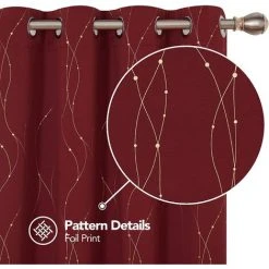 Deconovo Lot De 2 Rideaux Occultants à Motif Doré En Ligne Et Point, 117x138 Cm, Rouge - Rouge -Rideau et tringle Soldes 2024 53047624 4