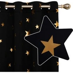 Deconovo Lot De 2 Rideaux Occultants Thermique Isolant, Etoiles Dorés, 117x138 Cm, Noir - Noir