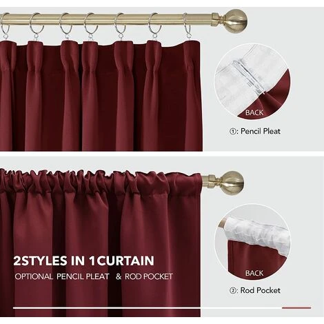 Deconovo Lot De 2 Rideaux Occultants Isolants Thermiques Avec Galon Fronceur, Grande Taille, 140x200 Cm, Rouge 4 Deconovo Lot De 2 Rideaux Occultants Isolants Thermiques Avec Galon Fronceur, Grande Taille, 140x200 Cm, Rouge – Image 4