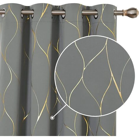 Deconovo Rideaux Occultants Thermique Isolant, Motifs Ligne Doré, 2 Pieces, 140x240 Cm, Gris Clair - Gris Clair 1 Deconovo Rideaux Occultants Thermique Isolant, Motifs Ligne Doré, 2 Pieces, 140x240 Cm, Gris Clair - Gris Clair