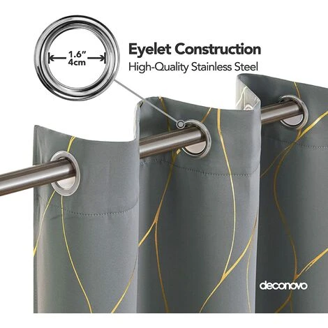 Deconovo Rideaux Occultants Thermique Isolant, Motifs Ligne Doré, 2 Pieces, 140x240 Cm, Gris Clair - Gris Clair 4 Deconovo Rideaux Occultants Thermique Isolant, Motifs Ligne Doré, 2 Pieces, 140x240 Cm, Gris Clair - Gris Clair – Image 4