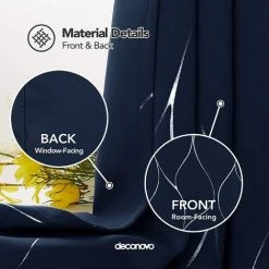 Deconovo Lot De 2 Rideaux Occultants à ?illets, Imprimé Vagues Métalliques, 132x138 Cm, Bleu Marine -Rideau et tringle Soldes 2024 53049606 3