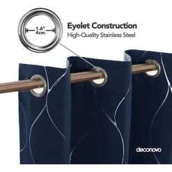 Deconovo Lot De 2 Rideaux Occultants à ?illets, Imprimé Vagues Métalliques, 132x138 Cm, Bleu Marine -Rideau et tringle Soldes 2024 53049606 4