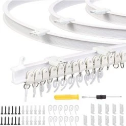 BARES Kit De Rail De Rideau Plafond, 5M Rail De Plafond Pliable, Rail De Rideau Flexible Avec 26 Crochet De Rideau Et 26 Poulie Pour Maison Chambre Fenêtre Salle De Bain Bureau