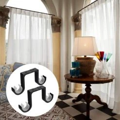 Support Pour Tringle à Rideau Mural Double Support Tringle Rideaux Plafond En Alliage D'Aluminium Antirouille Approprié Tringle Noir 2Pcs,Betterlife -Rideau et tringle Soldes 2024 53226256 4