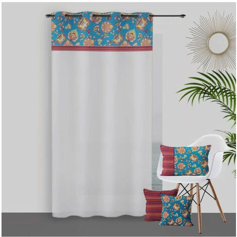 Voile à Oeillets 135x250 JAIPUR, Par Soleil D'Ocre - Bleu -Rideau et tringle Soldes 2024 53607178 1
