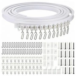 THSINDE Rail De Rideau Incurvé Au Plafond Pliable De 5 Mètres Rail De Rideau Incurvé Flexible Pour Rail De Rideau Souple Pour Rail De Rideau Avec Crochets De Rideau En Métal, Séparateur De Pièce Pour Rideaux De Lit, Rail De Plafond