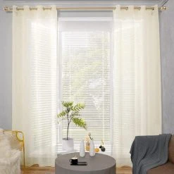 Hengda Lot De 2 Rideaux Voilages Crémeux, Panneaux De Fenêtres Voile De Fenêtre Avec Solide à Oeillets Pour Salon Chambre Décoration, 140x175 Cm - Crémeux -Rideau et tringle Soldes 2024 54083937 4