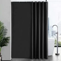 AIDUCHO Rideau De Douche Anti Moisissure Tissu En Polyester Lavable Noir Rideaux De Douche Textile Imperméable Pour Baignoire Ou La Salle De Bain Avec Crochets - 100x180cm（WxH）.