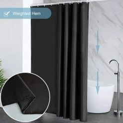 AIDUCHO Rideau De Douche Anti Moisissure Tissu En Polyester Lavable Noir Rideaux De Douche Textile Imperméable Pour Baignoire Ou La Salle De Bain Avec Crochets - 100x180cm（WxH）. -Rideau et tringle Soldes 2024 54905924 3