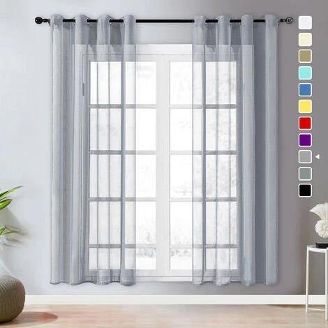 TOPFINEL Rideau Voilage Gris En Effet Lin 140x200cm A Oeillets - Rideaux Voilage Decoration Chambre Semi-Transparent - Rideau Cuisine - Lot De 2 1 TOPFINEL Rideau Voilage Gris En Effet Lin 140x200cm A Oeillets - Rideaux Voilage Decoration Chambre Semi-Transparent - Rideau Cuisine - Lot De 2