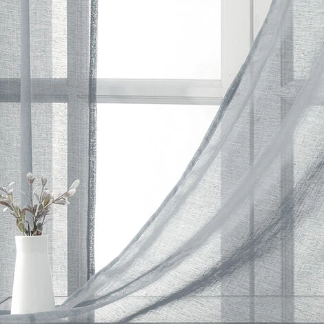 TOPFINEL Rideau Voilage Gris En Effet Lin 140x200cm A Oeillets - Rideaux Voilage Decoration Chambre Semi-Transparent - Rideau Cuisine - Lot De 2 4 TOPFINEL Rideau Voilage Gris En Effet Lin 140x200cm A Oeillets - Rideaux Voilage Decoration Chambre Semi-Transparent - Rideau Cuisine - Lot De 2 – Image 4