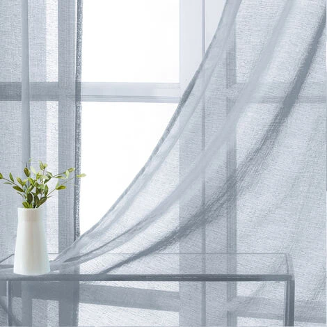 TOPFINEL Rideau Passant Tringle 140x160cm Voilage Gris Foncé Transparent En Effet Lin Décoration D'intérieur De Fenêtre De Salon Chambre Cuisine - 2 Panneaux 4 TOPFINEL Rideau Passant Tringle 140x160cm Voilage Gris Foncé Transparent En Effet Lin Décoration D'intérieur De Fenêtre De Salon Chambre Cuisine - 2 Panneaux – Image 4