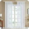 TOPFINEL Rideau Voilage Blanc En Effet Lin 140x145cm Galon Fronceur - Rideaux Voilage Decoration Chambre Semi-Transparent - Rideau Cuisine - Lot De 2
