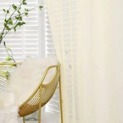 Hengda Voilage 140 X 175 Cm à Oeillets Grande Hauteur Effet Lin Uni Blanc - Crémeux - Crémeux -Rideau et tringle Soldes 2024 55624545 4