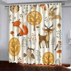 Fei Yu Lot De 2 Rideaux Occultants - Enfants Animal Rideau Renard Cerf Lapin Chouette - Rideau Design Moderne - Rideaux à Oeillets Isolation Thermique Pour Chambre Salon Maison Bureau Décoration 280x160 Cm