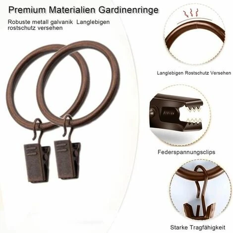 Lot De 30 Anneaux De Rideaux De 38 Mm Avec Clips En Métal Avec Crochets 40 Mm D'épaisseur Marron FUIENKO 3 Lot De 30 Anneaux De Rideaux De 38 Mm Avec Clips En Métal Avec Crochets 40 Mm D'épaisseur Marron FUIENKO – Image 3