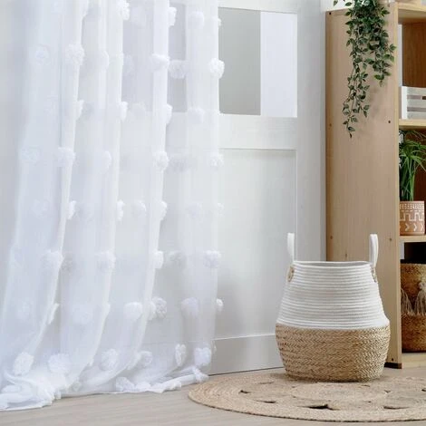 LOVELY CASA Voilage (140 X 260 Cm) Pompinou Blanc 2 LOVELY CASA Voilage (140 X 260 Cm) Pompinou Blanc – Image 2