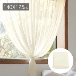 Randaco Lot De 2 Rideaux Voilages Crémeux, Panneaux De Fenêtres Voile De Fenêtre Avec Solide à Oeillets Pour Salon Chambre Décoration, 140x175 Cm - Crémeux -Rideau et tringle Soldes 2024 56394315 3