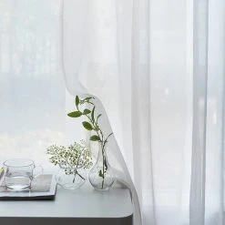 AORESAC 2 Panneaux Rideaux Sheer Salon Tringle De Rideau De Fenetre Panneaux Semi-Transparent Chambre Rideaux, Blanc Voile, 100*130Cm - Blanc Voile, 100*130Cm -Rideau et tringle Soldes 2024 57112182 3