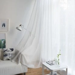 AORESAC 2 Panneaux Rideaux Sheer Salon Tringle De Rideau De Fenetre Panneaux Semi-Transparent Chambre Rideaux, Blanc Voile, 100*130Cm - Blanc Voile, 100*130Cm -Rideau et tringle Soldes 2024 57112182 4