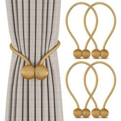 HKLFFJA Lot De 4 Embrasses De Rideaux, Embrasses Rideau Aimantée Tressage Magnétiques Rideaux Boucle Pour Décoration De Bureau Maison (Or)