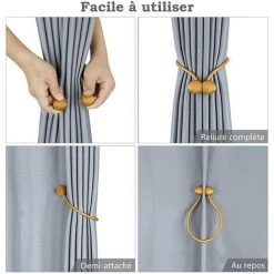 HKLFFJA Lot De 4 Embrasses De Rideaux, Embrasses Rideau Aimantée Tressage Magnétiques Rideaux Boucle Pour Décoration De Bureau Maison (Or) -Rideau et tringle Soldes 2024 57585352 3