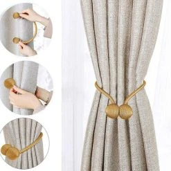 HKLFFJA Lot De 4 Embrasses De Rideaux, Embrasses Rideau Aimantée Tressage Magnétiques Rideaux Boucle Pour Décoration De Bureau Maison (Or) -Rideau et tringle Soldes 2024 57585352 5