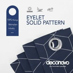 Deconovo Lot De 2 A Oeillets Rideau Occultants Isolant Thermique Lossange Imprimés Argents, 132x183 Cm, Bleu Marine -Rideau et tringle Soldes 2024 58079951 3