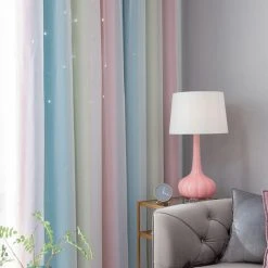 LIFCAUSAL 2pc Rideau Simple Dégradé Évider Motif Étoile Double Couche Blackout Chambre Salon Isolation Rideau，Rose 134*160cm -Rideau et tringle Soldes 2024 58381208 5