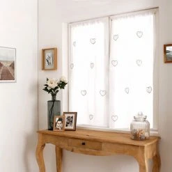 ENJOY HOME 2 Voiles Base Droite Finition Passe Tringle étamine Brodée SÖLDEN - 60x90 Cm Brodé Beige Fond Blanc -Rideau et tringle Soldes 2024 58385286 5