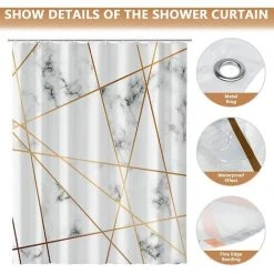 HEGUYEY Rideau De Douche En Marbre Blanc Résistant à La Moisissure Imperméable à L'eau -Rideau et tringle Soldes 2024 58839418 3