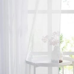 ENLENK Rideaux Voilages Blanc - Lot De 2 Rideau Court 140 X 160 Cm Décoration De Maison Chambre Cuisine, Organza Tulle Avec Oeillets Transparent Lumineux Filtrer, Blanc, 2 PCs -Rideau et tringle Soldes 2024 58843498 3