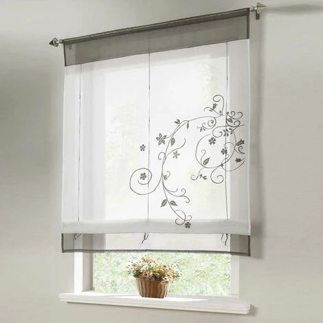 ROSIER Rideau Romantique Avec Languette Supérieure Pour La Cuisine Et Le Balcon (gris, 80*120cm)——VEBTles 1 ROSIER Rideau Romantique Avec Languette Supérieure Pour La Cuisine Et Le Balcon (gris, 80*120cm)——VEBTles