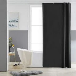 ZOLGINAH Rideau De Douche Tissu Anti Moisissure Et Lavable Textile Noir En Polyester Petits Rideaux De Bain Imperméable Pour Salle De Bain Avec 10 Crochets 150x180cm