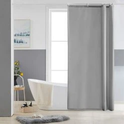 ZOLGINAH Petit Rideau De Douche,Gris,Anti Moisissure,90 X 180cm,Tissu Polyester,Imperméable,Rideaux Baignoire Lavable En Machine,6 Crochets