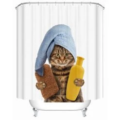 FONTAINEBLEAU Fonepro 1 Pcs 180*180cm Rideau De Douche Motif Chat Mignon, Pour Salle De Bain, Tissu Polyester Imperméable, Avec Crochets