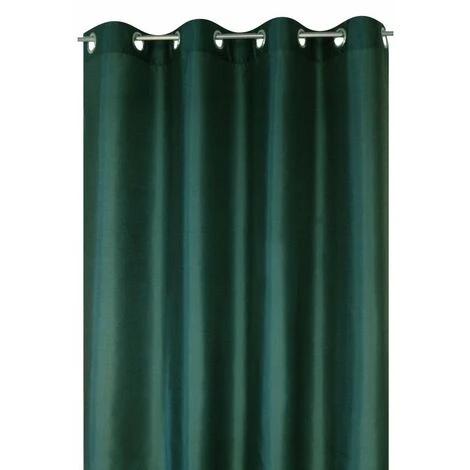 RIDEAUDISCOUNT Rideau 140 X 260 Cm à Œillets Effet Soie Vert Emeraude - Vert 2 RIDEAUDISCOUNT Rideau 140 X 260 Cm à Œillets Effet Soie Vert Emeraude - Vert – Image 2