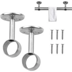 DKSFJKL 2 Pièces Support De Tringle à Rideau, Acier Inoxydable Support Tringle Penderie, 22mm De Diamètre, Pour Rideau De Douche, Penderie, Tringle à Levier, Support De Tuyau, Douille (76mm De Hauteur)
