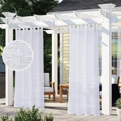 WINBO Rideau D'extérieur Pour Terrasse - 2 Panneaux Imperméables à Languette, Blanc, 132 X 241 Cm