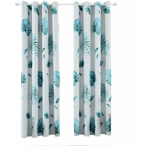 LITZEE Rideau Rideau Occultant Feuille De Bananier De Foret Tropicale Tropicale Bleue Perforee 100 * 250CM Type A 1 LITZEE Rideau Rideau Occultant Feuille De Bananier De Foret Tropicale Tropicale Bleue Perforee 100 * 250CM Type A