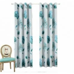 LITZEE Rideau Rideau Occultant Feuille De Bananier De Foret Tropicale Tropicale Bleue Perforee 100 * 250CM Type A 8 LITZEE Rideau Rideau Occultant Feuille De Bananier De Foret Tropicale Tropicale Bleue Perforee 100 * 250CM Type A -Rideau et tringle Soldes 2024 60478030 4